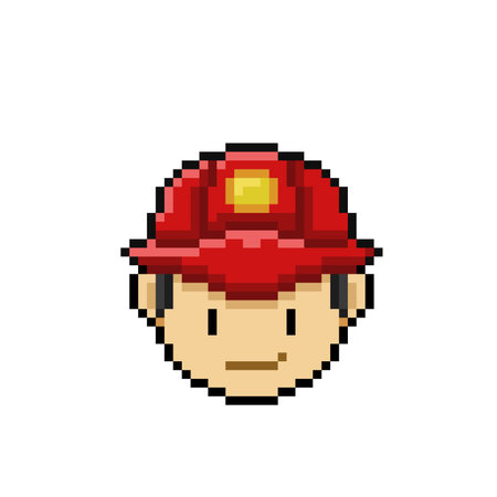 Pixel art vector illustration of fire fighter headのイラスト素材
