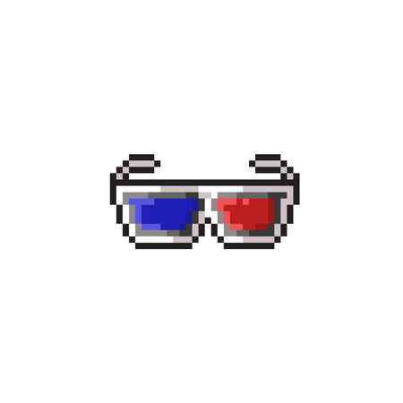 pixel art 3d glasses isolated on white background, pixel art vector illustrationのイラスト素材
