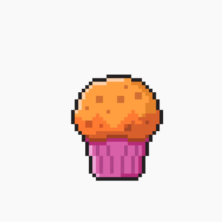 Pixelated cupcake. Vector illustration isolated on a white background.のイラスト素材