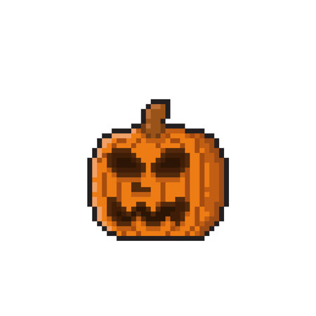 Pixel art pumpkin icon. Halloween vector illustration isolated on white background.のイラスト素材