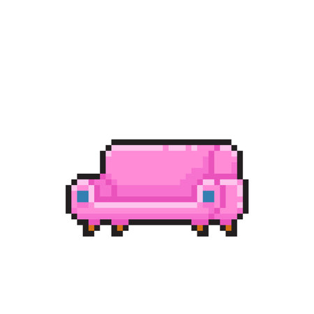 pixel art pink sofa isolated on white background. 8 bit vector illustrationのイラスト素材