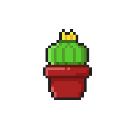 Pixel art cactus in pot. Vector illustration isolated on white background.のイラスト素材