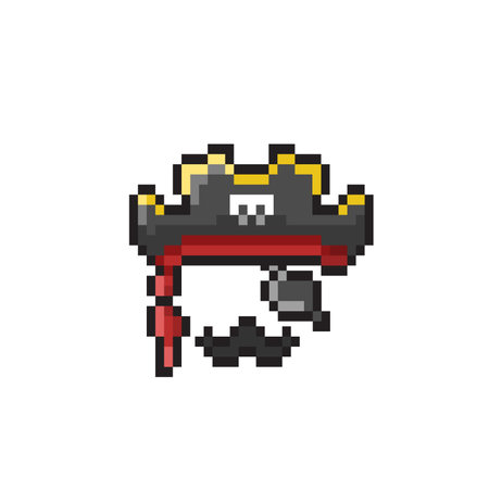 pixel art pixelated pirate head vector illustration. eps 10.のイラスト素材