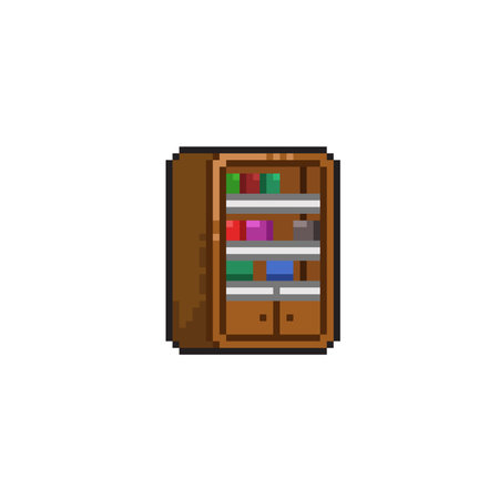 pixelated bookshelf icon, vector art illustrationのイラスト素材
