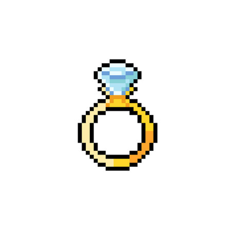 Diamond ring pixel art icon isolated on white background. Vector illustration.のイラスト素材