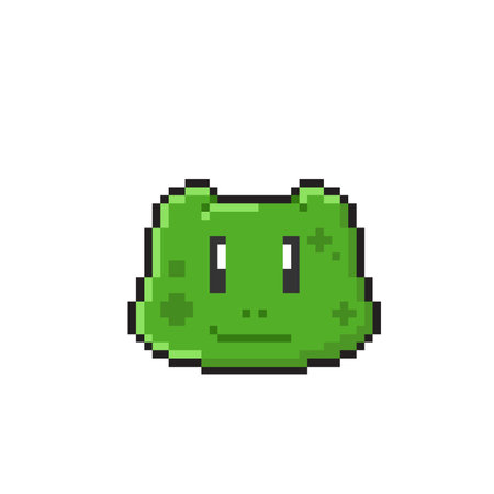 Pixel frog head isolated on white background. Vector illustration in 8 bit style.のイラスト素材