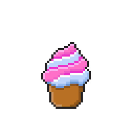 Pixel art ice cream cupcake isolated on white background. Vector illustrationのイラスト素材