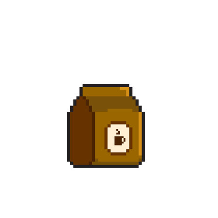 pixel art coffee bag, vector illustration isolated on white backgroundのイラスト素材