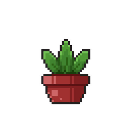 pixel art plant in pot isolated on white background, vector illustrationのイラスト素材