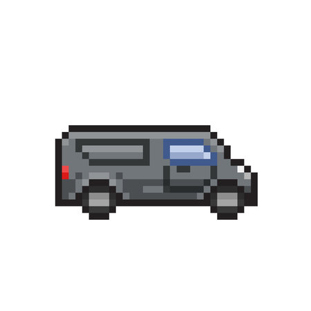pixelated blind van car isolated on white background vector illustration. pixelated car iconのイラスト素材
