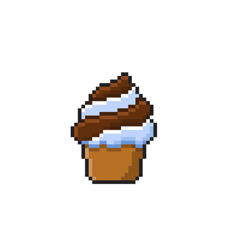 Pixel art ice cream with two flavor. Isolated on white background.のイラスト素材