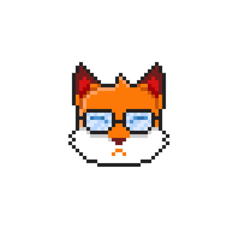 Pixel art fox with glasses isolated on white background. Vector illustration.のイラスト素材