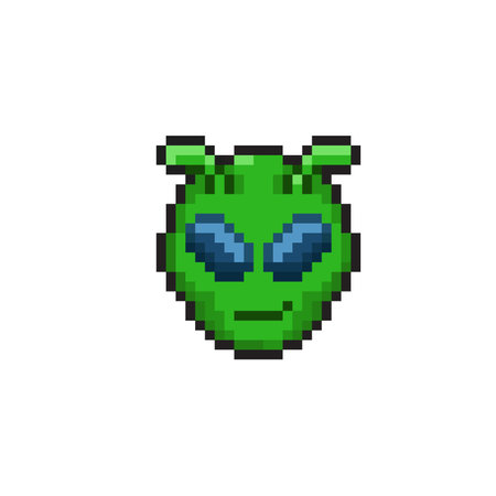 Alien head pixel art. 8 bit monster character. Vector illustration.のイラスト素材