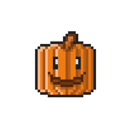 Pixel art pumpkin head isolated on white background. 8 bit vector illustration.のイラスト素材