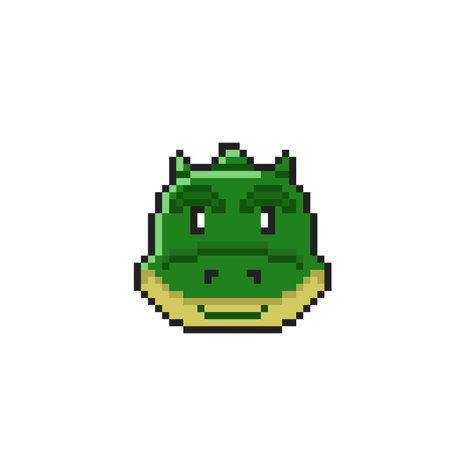 Pixel art green crocodile head isolated on white background. 8 bit illustrationのイラスト素材