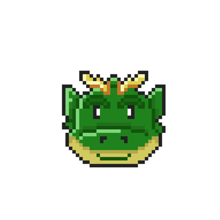 Pixel art green dragon head isolated on white background. 8 bit vector illustration.のイラスト素材