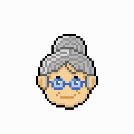Vector pixel art illustration of an old woman wearing eyeglasses.のイラスト素材