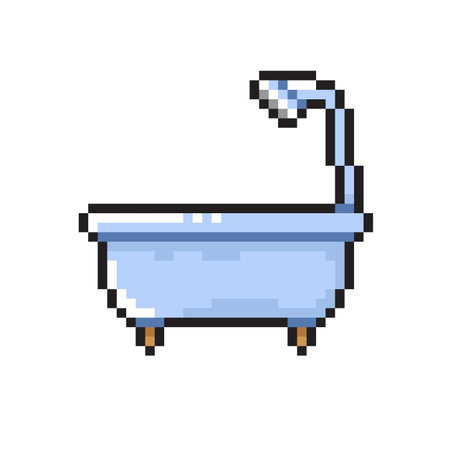 Bathtub pixel art icon. Vector illustration isolated on white background.のイラスト素材
