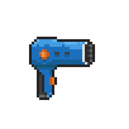 Vector pixel art illustration of blue hairdryer isolated on white backgroundのイラスト素材
