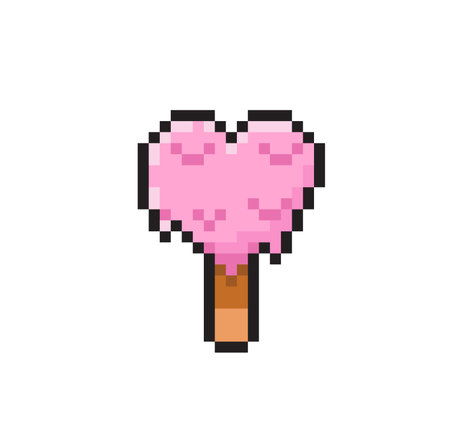 Pixel art ice cream in the shape of a heart isolated on white backgroundのイラスト素材