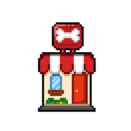 Pixel art pet shop isolated on white background. 8 bit store icon. Vector illustrationのイラスト素材