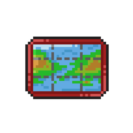 pixel art illustration of map in frame. pixel art isolated on white backgroundのイラスト素材