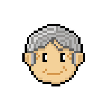 old man head in pixel art styleのイラスト素材