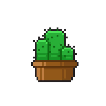 Pixel art cactus in a pot. Vector illustration isolated on white background.のイラスト素材