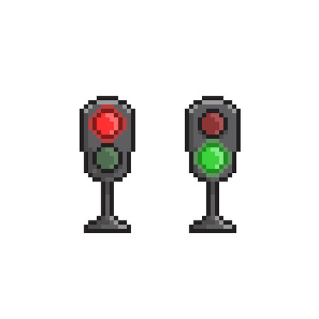 pixel art traffic light isolated on white backgroundのイラスト素材
