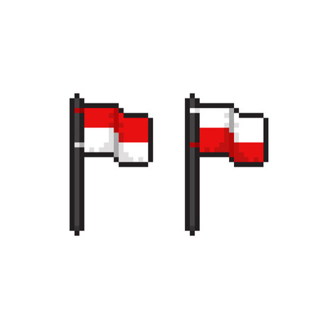 red and white Flag pixel art icon. Vector illustration isolated on white background. EPS 10のイラスト素材