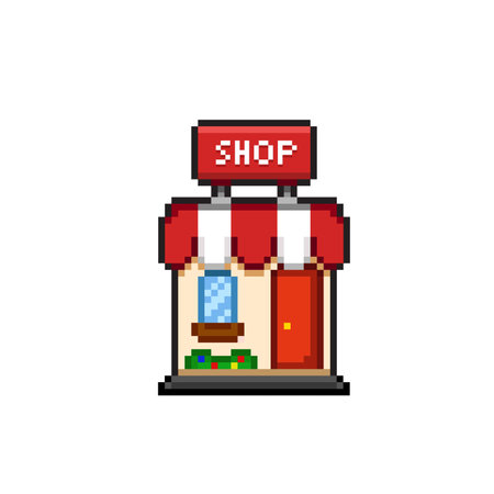 Pixel shop. Isolated on a white background. Vector illustration.のイラスト素材