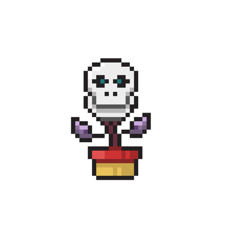 Pixel art skull plant. 8 bit vector illustration isolated on white background.のイラスト素材