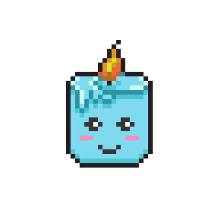 Vector pixel art illustration of cute cartoon candle isolated on white background.のイラスト素材