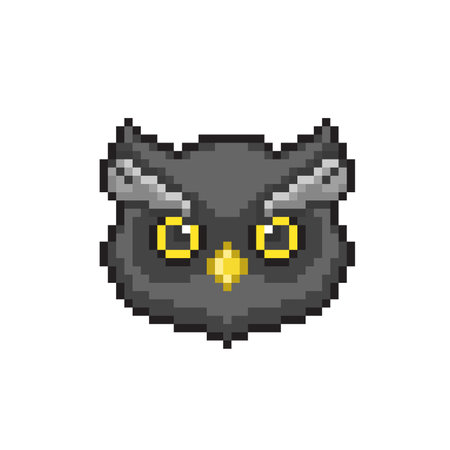 Pixel art owl head isolated on white background. 8 bit vector illustration.のイラスト素材