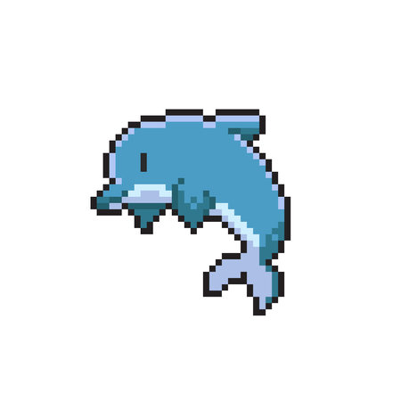 Pixel art dolphin isolated on white background. 8 bit vector illustration.のイラスト素材