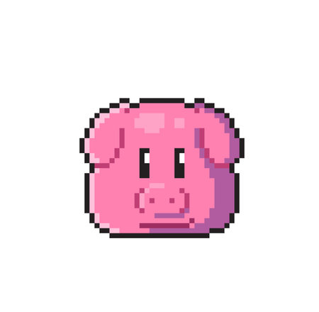 Pixel art pink pig. Vector illustration isolated on a white background.のイラスト素材