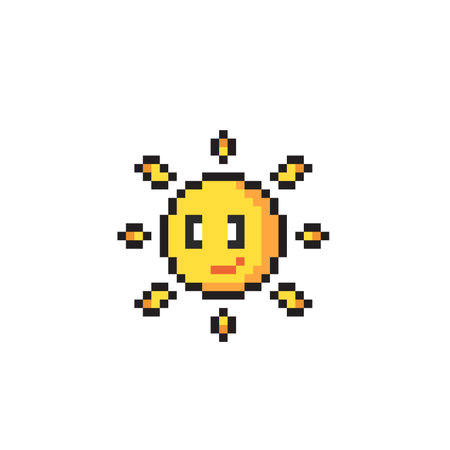 Cartoon sun. Pixel art. Vector illustration. Isolated on white background.のイラスト素材