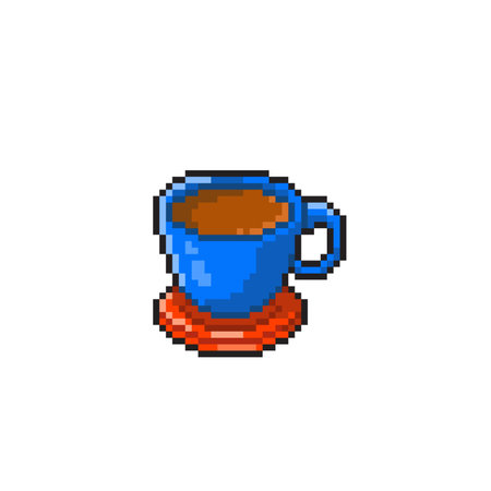 Pixel art coffee cup. Vector illustration. Isolated on white background.のイラスト素材