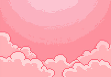 pixelated pink sky background with sun and clouds. vector illustration.のイラスト素材