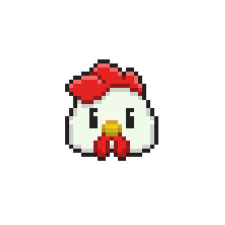 Pixel art chicken head isolated on white background. Vector illustration in 8 bit style.のイラスト素材