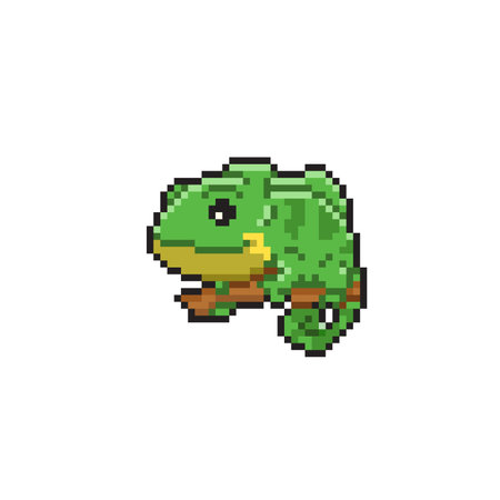 Pixel art green chameleon on white background. 8 bit vector illustration.のイラスト素材