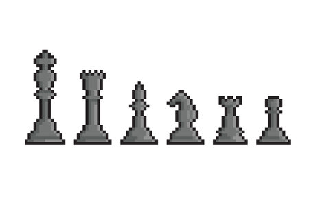 black chess pieces in pixel art styleのイラスト素材