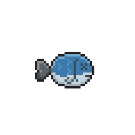 Pixel fish. Pixel art vector illustration. Isolated on white background.のイラスト素材