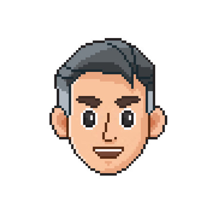 pixelated man face avatar with hairstyle and facial expression vector illustrationのイラスト素材