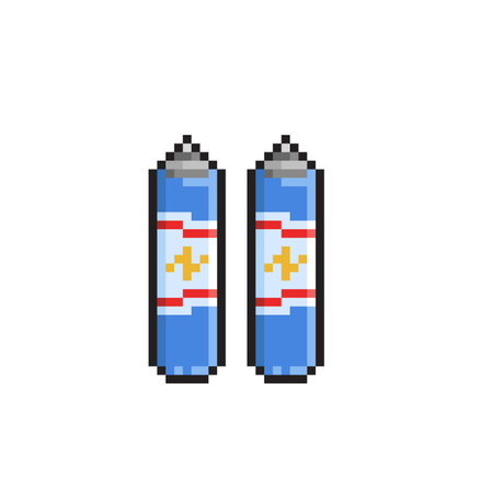Pixel art vector illustration of two blue batteries on a white background.のイラスト素材