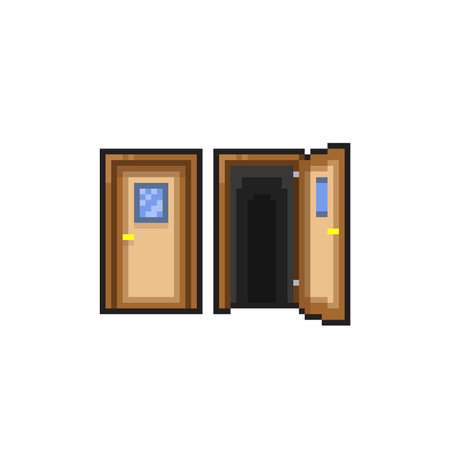 Pixel art door icon in flat color style. Entrance entrance entranceのイラスト素材