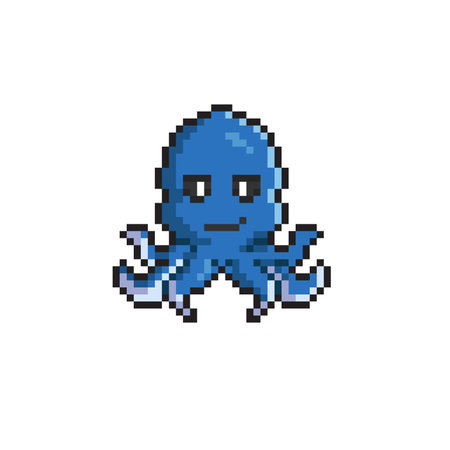 Octopus pixel art icon. Pixelated octopus isolated on white backgroundのイラスト素材