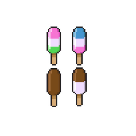 Ice cream pixel art icon. Vector illustration of two ice creams.のイラスト素材