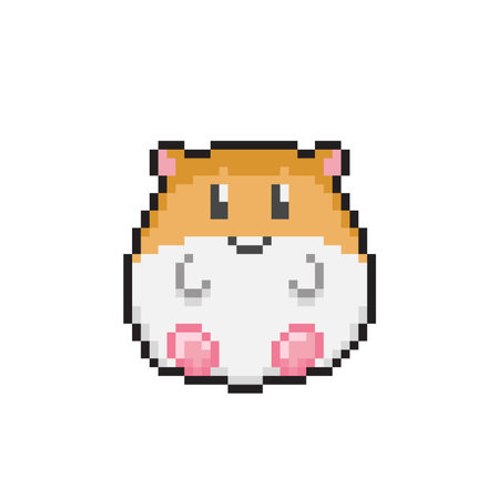 pixel art hamster head isolated on white background. 8 bit hamsterのイラスト素材