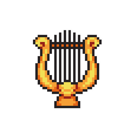Pixel art harp icon isolated on white background. Vector illustration.のイラスト素材